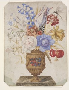 Flowers in a Gilded Vase with the Holstein-Gottorp Coat of Arms by Hans Simon Holtzbecker