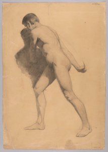 Male Nude in Side View, verso: Seated Male Nude by Hans Thoma