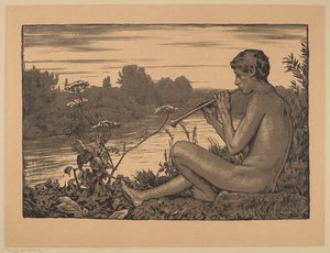 Faun Playing the Flute by Hans Thoma