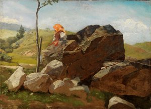 Rock Blocks with Seated Peasant Girl by Hans Thoma