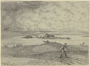 Landscape with Sower, in the Background a Lake with Island by Hans Thoma