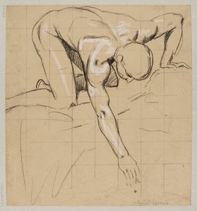 Nude Young Man Leaning over a Spring, Drawing Water with His Right Hand by Hans Thoma