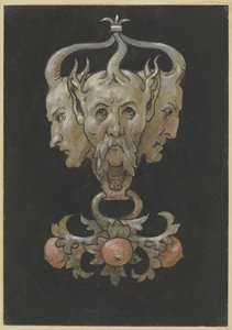 Three Satyr Masks by Hans Thoma