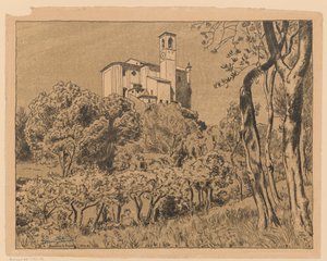 View of St. Nicholas the Wonderworker Church on the Hill in Gardone Riviera by Lake Garda, Lombardy
