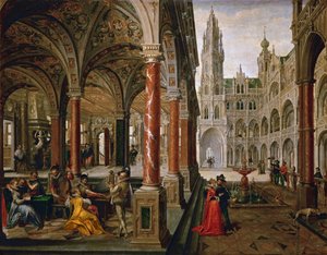 Palace with musicians by Hans Vredeman de Vries