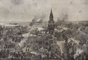 The bombardment of Dunkirk by Hans W. (after) Schmidt