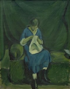 A Young Girl Sewing
