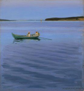 Boating Party on an Idyllic Lake by Harald Slott Moller