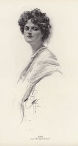 A character, Sylvia, from the novel, The Opened Shutters, by Clara Louise Burnham by Harrison Fisher
