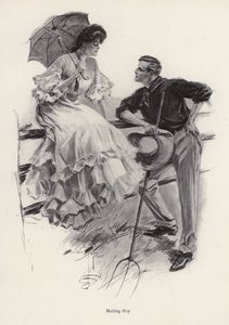 A farmer pauses in his work to flirt with a young woman by Harrison Fisher