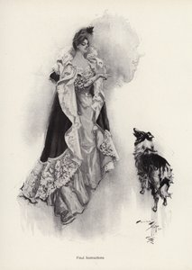 A young woman going out for the evening and bidding her dog to obey instructions
