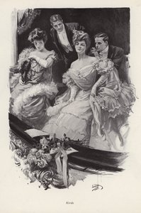 Two women in a box at the theatre in competition with each other for male attention by Harrison Fisher