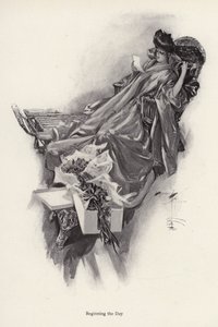 Woman receiving a bouquet of flowers from an admirer by Harrison Fisher