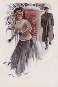 Young Woman Waiting to Throw Snowballs at a Man