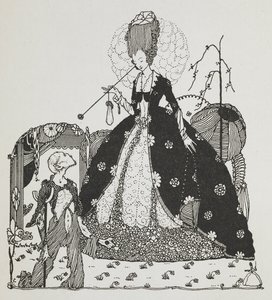 A lady looking down at a peasant, begging for money by Harry Clarke