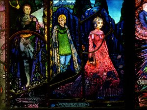 Detail from the Geneva Window showing The Dreamers by Lennox Robinson and Countess Cathleen by W.B. Yeats