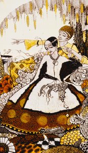 Seven dog-days we let pass, naming Queens in Glenmacnass. Queens, nine glass panels acided, stained and painted, Illustrating J.M. Synge