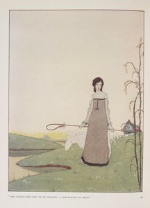 She walks- the lady of my delight- a shepherdess of sheep. Illustration for The shepherdess by Alice Meynell by Harry Clarke