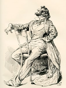 Mr. Alfred Mantalini. Illustration by Harry Furniss for the Charles Dickens Novel Nicholas Nickleby, from The Testimonial Edition, Published 1910. by Harry Furniss