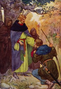"Sire," said Robin, falling on one knee, "We of Sherwood claim a royal pardon"