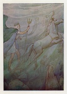 The Sea King in his sparkling chariot, pulled by green horses by Harry George Theaker