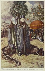 The masked mummers of Yoruba, as seen by Clapperton and Lander, illustration from "Pioneers of West Africa", 1912 by Harry Hamilton Johnston