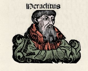 Portrait of the Greek Philosopher Heraclitus of Ephesus (576-480 BC). Xylography of 