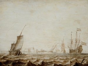 A Wijdschip Lowering Sail in a Choppy Sea, mid-17th century