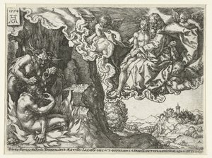 The Rich Man in Hell Sees Abraham with Lazarus (series: Parable of Lazarus and the Rich Man) by Heinrich Aldegrever