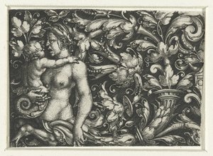 Ornament with Foliage and a Female Triton with Child by Heinrich Aldegrever