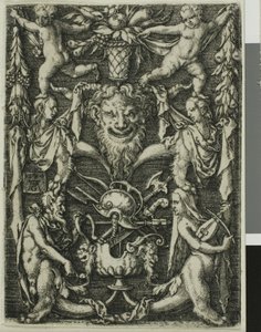 Ornamental Design with a Couple of Satyrs, Children and a Trophy
