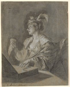 Seated woman by an open chest