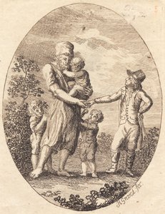 A Gentleman Gives a Drink Coin to a Man with Two Children