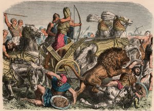 Ancient Egypt: Pharaoh Ramses II Fighting Against the War Lions of the Hittite Army in Qadesh, 1274 BC, 1866 by Heinrich Leutemann