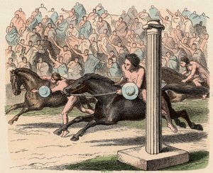 Ancient Greece: Sport: Mounting and Dismounting from a Horse at Speed by Heinrich Leutemann