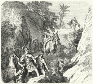 Perseus of Macedon on the march through the gorges of Thessaly (engraving) by Heinrich Leutemann