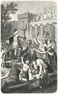 Reception of an Olympic champion in his home city in Ancient Greece (engraving)