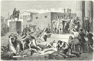The Triumvirate of Mark Antony, Marcus Aemilius Lepidus and Octavian Proclaiming Proscriptions Against Their Political Enemies by Heinrich Leutemann