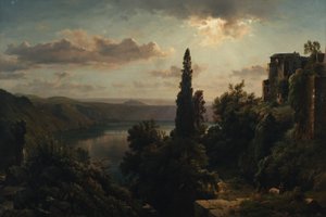 View of Lake Nemi in the Alban Hills near Rome by Heinrich Louis Theodor Gurlitt