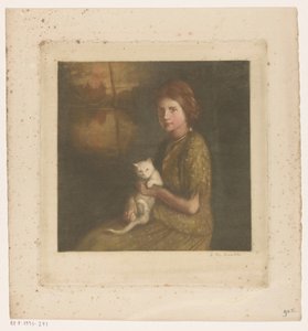 Girl with a cat on her lap by Heinrich M. Krabbé (signed by artist)