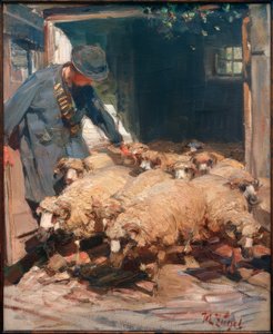 Shepherd Letting Sheep Out of the Stall by Heinrich von Zügel