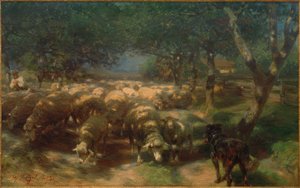 Flock of Sheep with Dog by Heinrich von Zügel