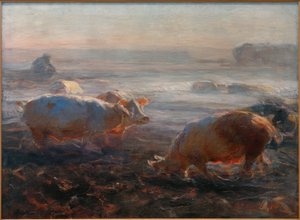Pigs on the Stubble Field by Heinrich von Zügel