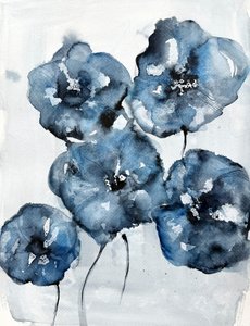 Blue Watercolor Poppies by Helena Ryhle