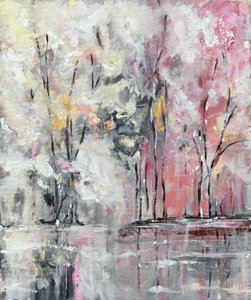 Misty Pink Forest Reflections