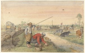 Landscape with Two Eel Fishermen by a Ditch by Hendrick Avercamp
