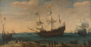 East Indiamen off a Coast by Hendrick Cornelisz Vroom