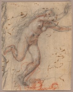A Nude Female Figure Fleeing to the Right with Arms Outstretched, with Sketch of a Bust of Secondary Figure (recto); A Sketch of a Nude, Kneeling Female Figure, Supported by Another Standing (verso)