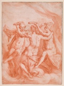The Three Graces Floating on Clouds