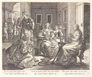 Lucretia Spinning with Her Ladies-in-Waiting by Hendrick Goltzius